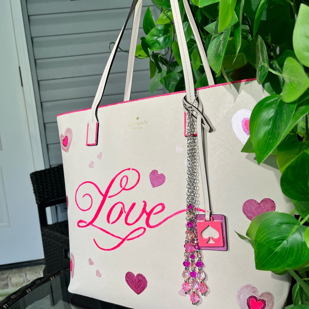 HOT Pink & White Leather Large Kate Spade Purse W/Charm